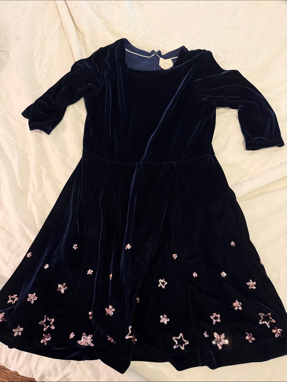 Boden Girls' Navy Velvet Dress with Pink Sequin Stars